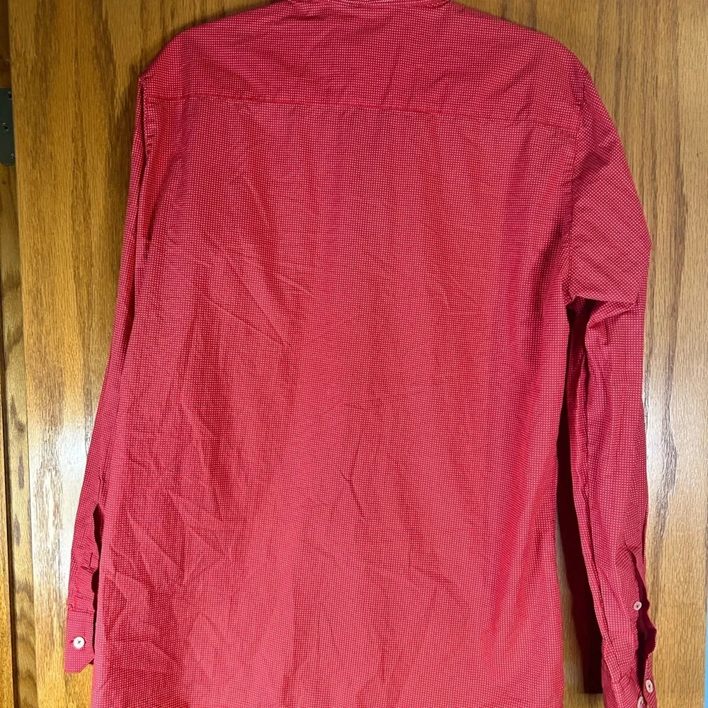 Haupt Germany Men’s Mldern Fit shirt M 39/40 Red Geometric Button Front Long Sle